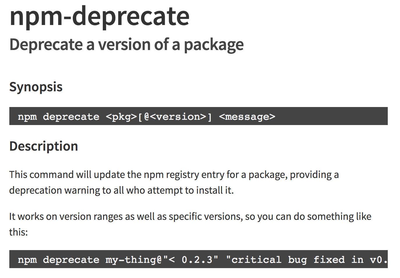 npm deprecate